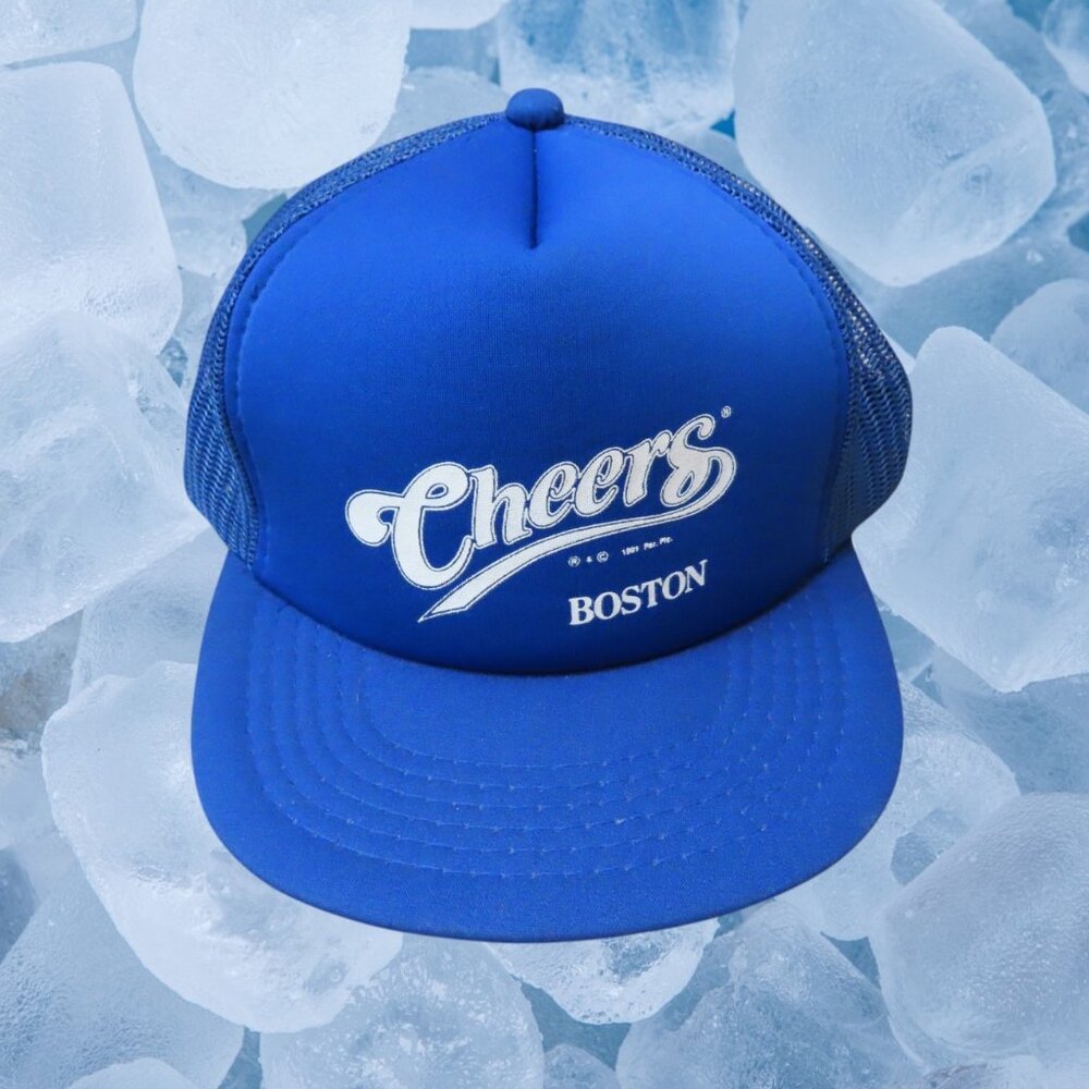 Vintage Cheers Boston Blue Mesh Trucker Snapback Hat Cap (Yupoong)